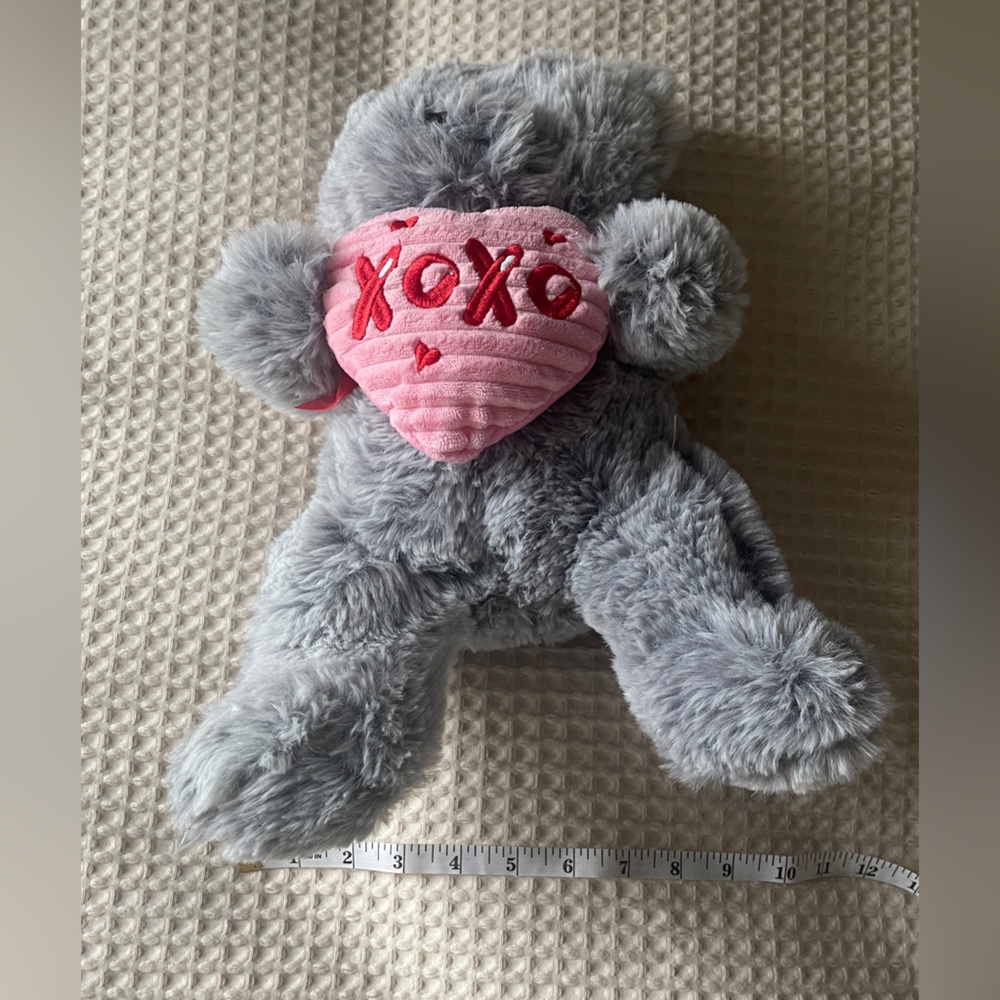 Plush Teddy Bear Pink heart Gray XOXO love